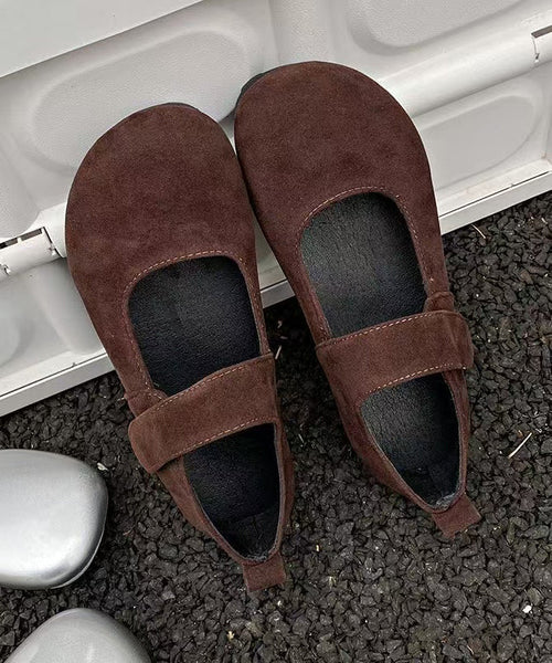 Grey Suede Flat Splicing Buckle Strap Women Feet Shoes FashionChic