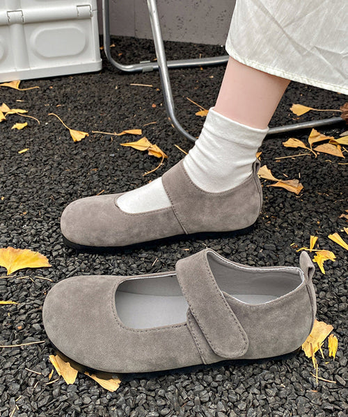 Grey Suede Flat Splicing Buckle Strap Women Feet Shoes FashionChic
