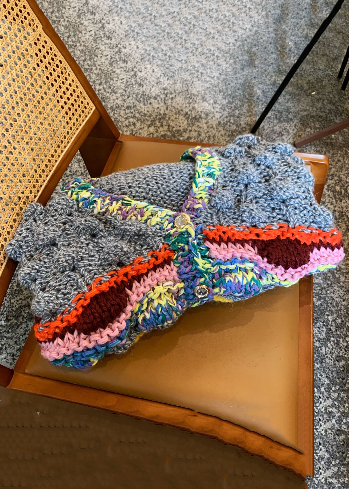 Women Grey V Neck Button Cotton Knit Coat Winter WY030 OM-OL241106