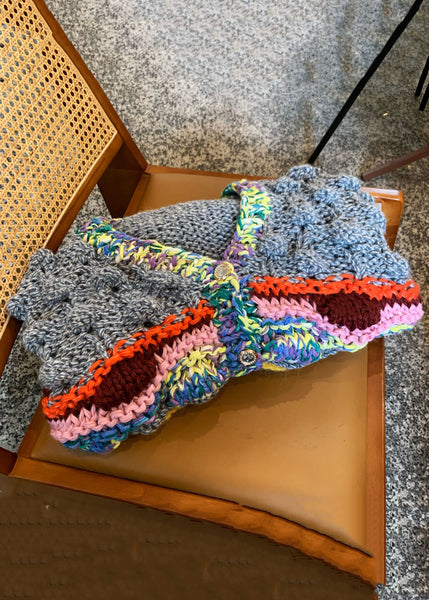 Women Grey V Neck Button Cotton Knit Coat Winter WY030 OM-OL241106