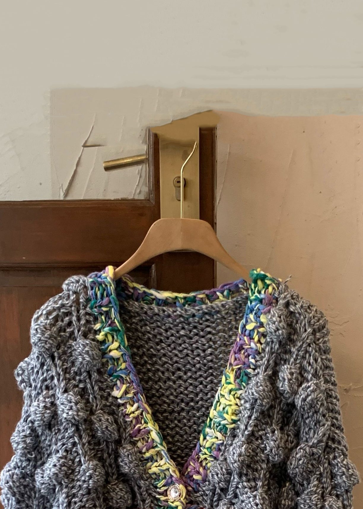 Women Grey V Neck Button Cotton Knit Coat Winter WY030 OM-OL241106