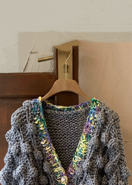 Women Grey V Neck Button Cotton Knit Coat Winter WY030 OM-OL241106