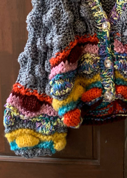 Women Grey V Neck Button Cotton Knit Coat Winter WY030 OM-OL241106