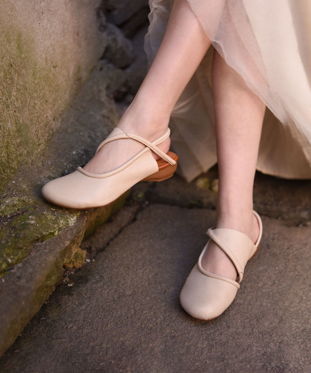 Leather Water Out Beige Cowhide Sandals Hollow Women FashionChic