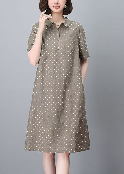 Summer Print Women Peter Work Dot Collar Khaki Dress Pan FashionChic