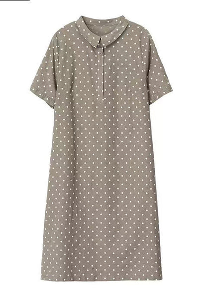 Women Dress Summer Work Peter Pan Dot Collar Print Khaki FashionChic