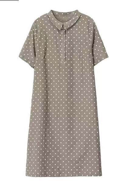 Summer Print Women Peter Work Dot Collar Khaki Dress Pan FashionChic