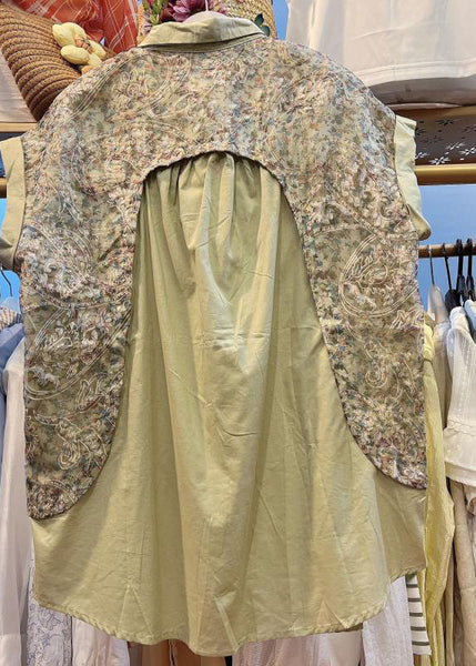 Women Khaki Peter Pan Collar Print Patchwork Cotton Shirt Top Summer BV049 MZF-STP240702