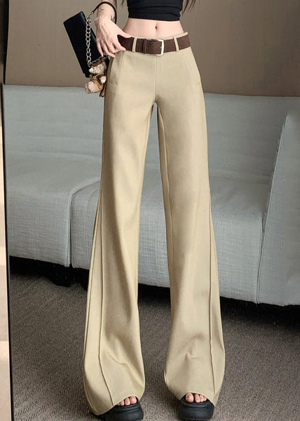 Spring Wide High Pockets Women Pants Khaki Leg Waist Patchwork FashionChic