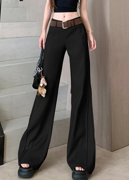 Spring Wide High Pockets Women Pants Khaki Leg Waist Patchwork FashionChic