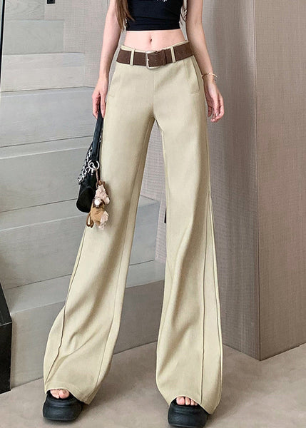 Spring Wide High Pockets Women Pants Khaki Leg Waist Patchwork FashionChic