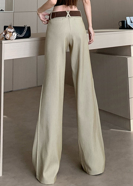 Spring Wide High Pockets Women Pants Khaki Leg Waist Patchwork FashionChic