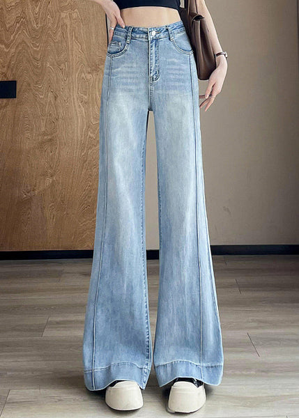 Pockets Patchwork Pants Blue Women Light Denim Fall FashionChic