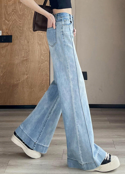 Pockets Patchwork Pants Blue Women Light Denim Fall FashionChic