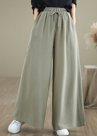Women Light Green Pockets Elastic Waist Cotton Pants Fall QO046 OM-ZS241008