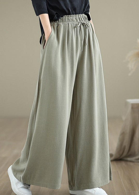 Women Light Green Pockets Elastic Waist Cotton Pants Fall QO046 OM-ZS241008