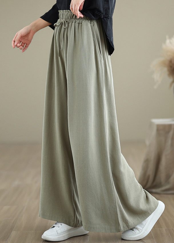 Women Light Green Pockets Elastic Waist Cotton Pants Fall QO046 OM-ZS241008