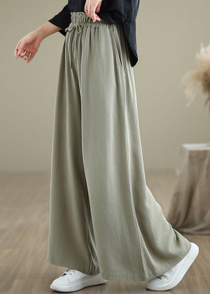 Women Light Green Pockets Elastic Waist Cotton Pants Fall QO046 OM-ZS241008