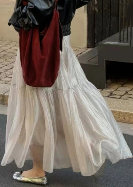 Waist Silk Skirts Elastic Women Grey Wrinkled Summer Light FashionChic