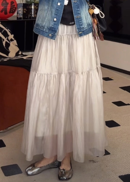 Waist Silk Skirts Elastic Women Grey Wrinkled Summer Light FashionChic