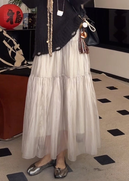 Waist Silk Skirts Elastic Women Grey Wrinkled Summer Light FashionChic