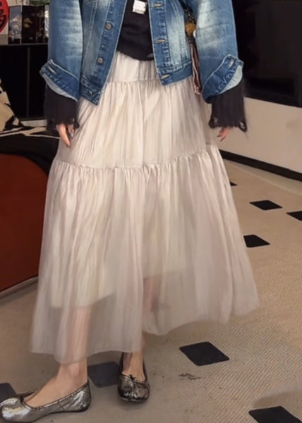 Waist Silk Skirts Elastic Women Grey Wrinkled Summer Light FashionChic