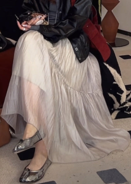 Waist Silk Skirts Elastic Women Grey Wrinkled Summer Light FashionChic