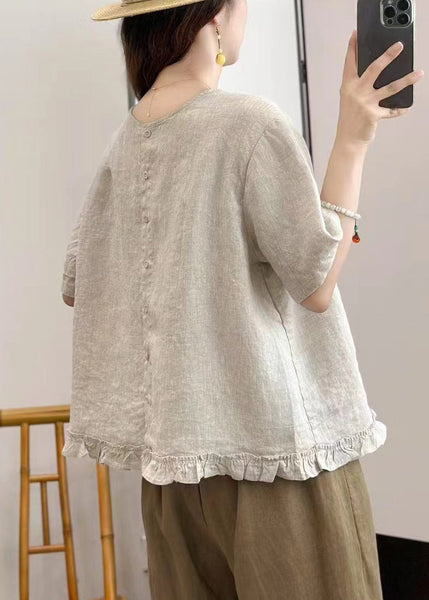 Summer On Linen Both Wear Ruffled Sides Women Shirt FashionChic