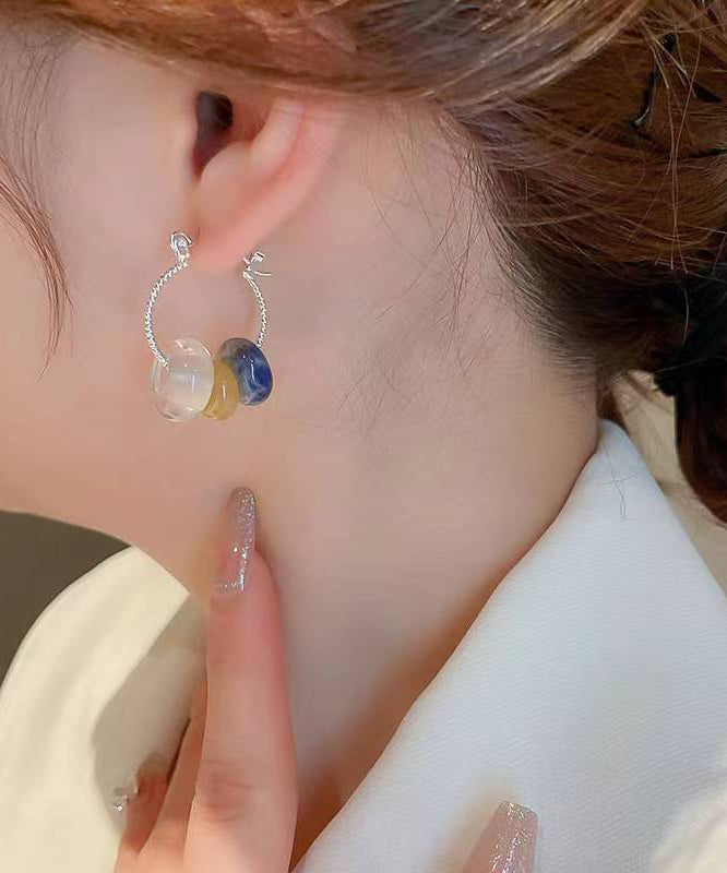 Women Multicolour Copper Gem Stone Glass Hoop Earrings KX1002 Ada Fashion