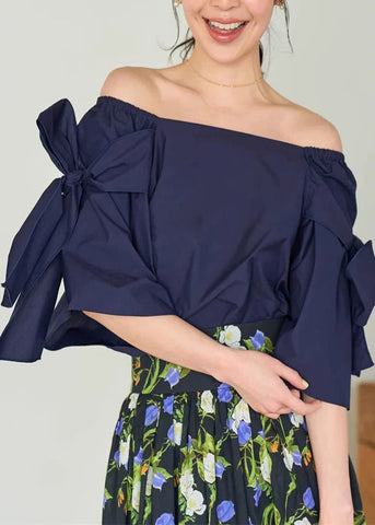 Summer Cold Navy Shoulder Top Cotton Women Shirt FashionChic