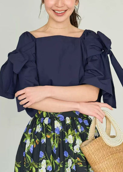 Summer Cold Navy Shoulder Top Cotton Women Shirt FashionChic