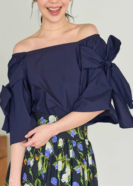 Summer Cold Navy Shoulder Top Cotton Women Shirt FashionChic