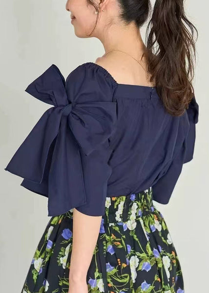 Summer Cold Navy Shoulder Top Cotton Women Shirt FashionChic