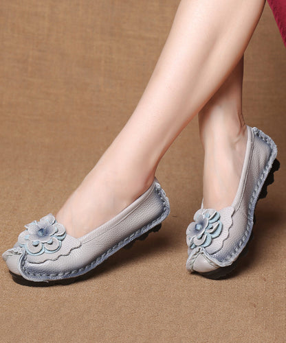 Women Navy Faux Leather Flower Splicing Flat Feet Shoes SL1028 Ada Fashion