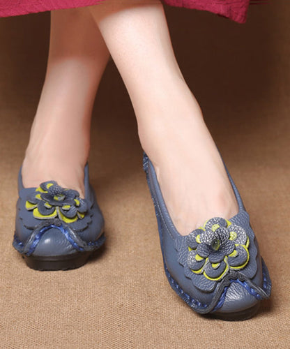 Women Navy Faux Leather Flower Splicing Flat Feet Shoes SL1028 Ada Fashion