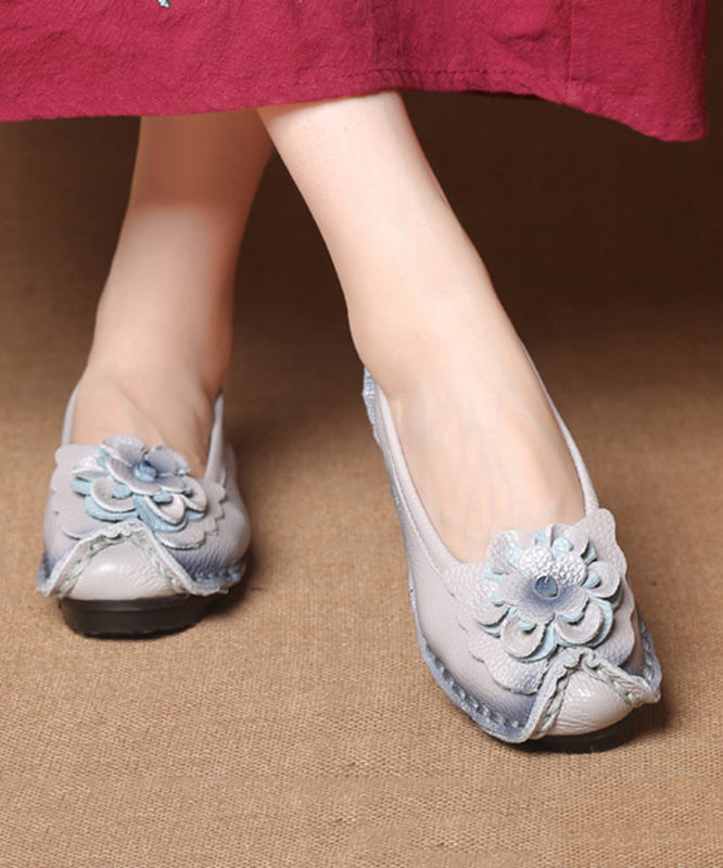 Women Navy Faux Leather Flower Splicing Flat Feet Shoes SL1028 Ada Fashion