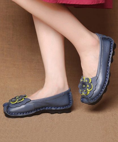 Women Navy Faux Leather Flower Splicing Flat Feet Shoes SL1028 Ada Fashion