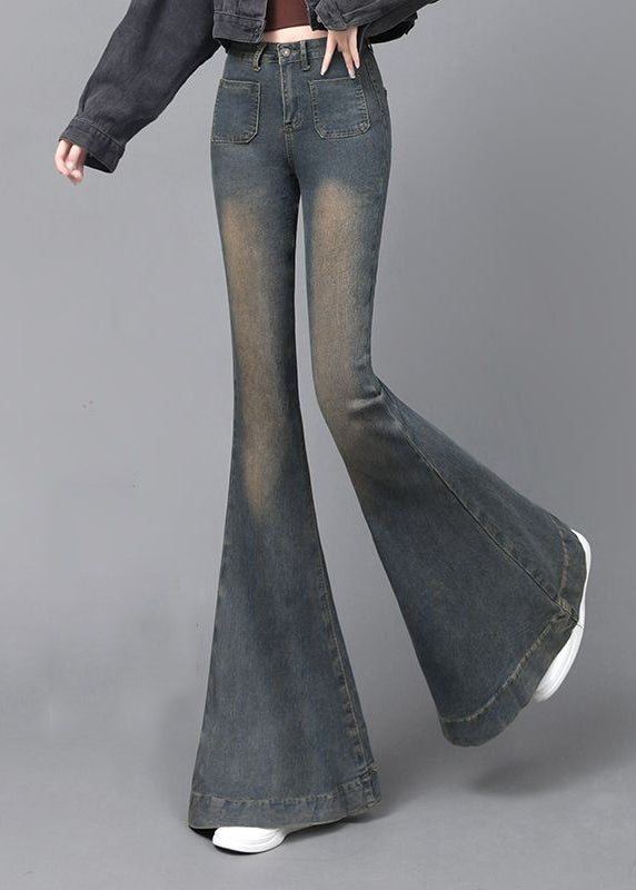 Women Navy High Waist With Pockets Denim Flare Bottoms Spring YP044 ABC