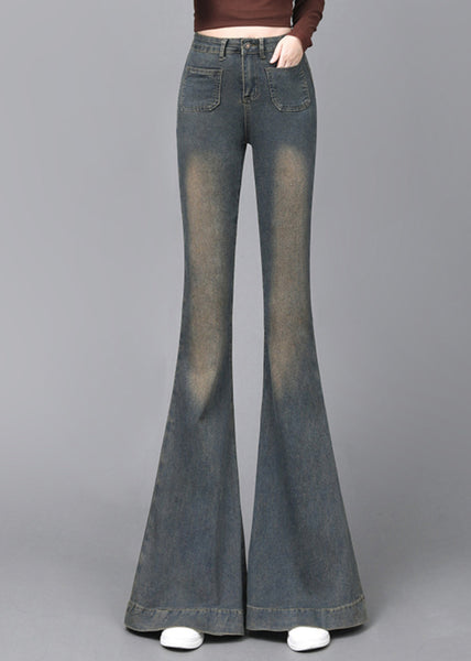 Women Navy High Waist With Pockets Denim Flare Bottoms Spring YP044 ABC