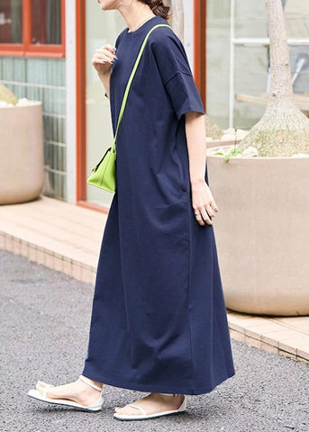 Long Cotton Summer Dresses Women Navy Oversized FashionChic