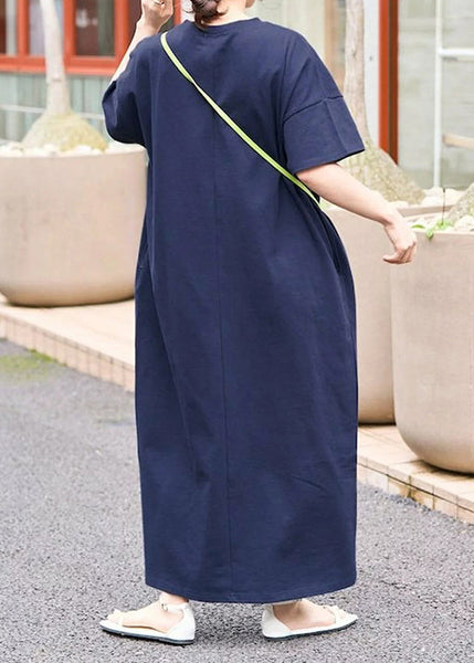 Long Cotton Summer Dresses Women Navy Oversized FashionChic