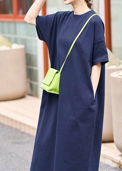 Long Cotton Summer Dresses Women Navy Oversized FashionChic