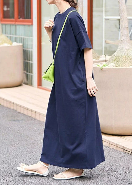 Long Cotton Summer Dresses Women Navy Oversized FashionChic