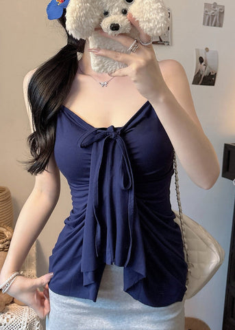 Women Summer Navy Cotton Beach Fit Vest Silm FashionChic