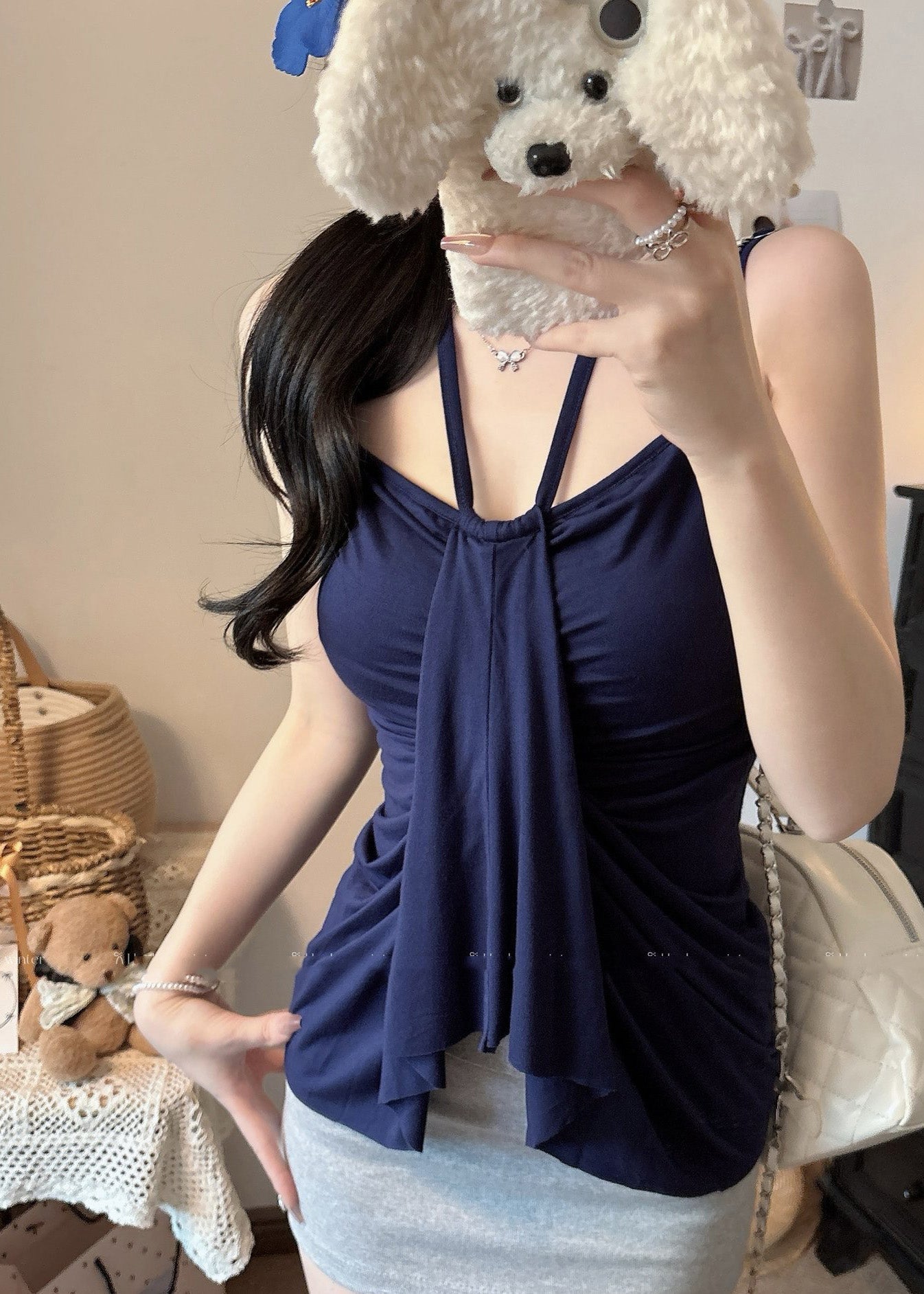 Women Summer Navy Cotton Beach Fit Vest Silm FashionChic