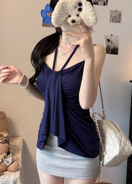 Women Summer Navy Cotton Beach Fit Vest Silm FashionChic