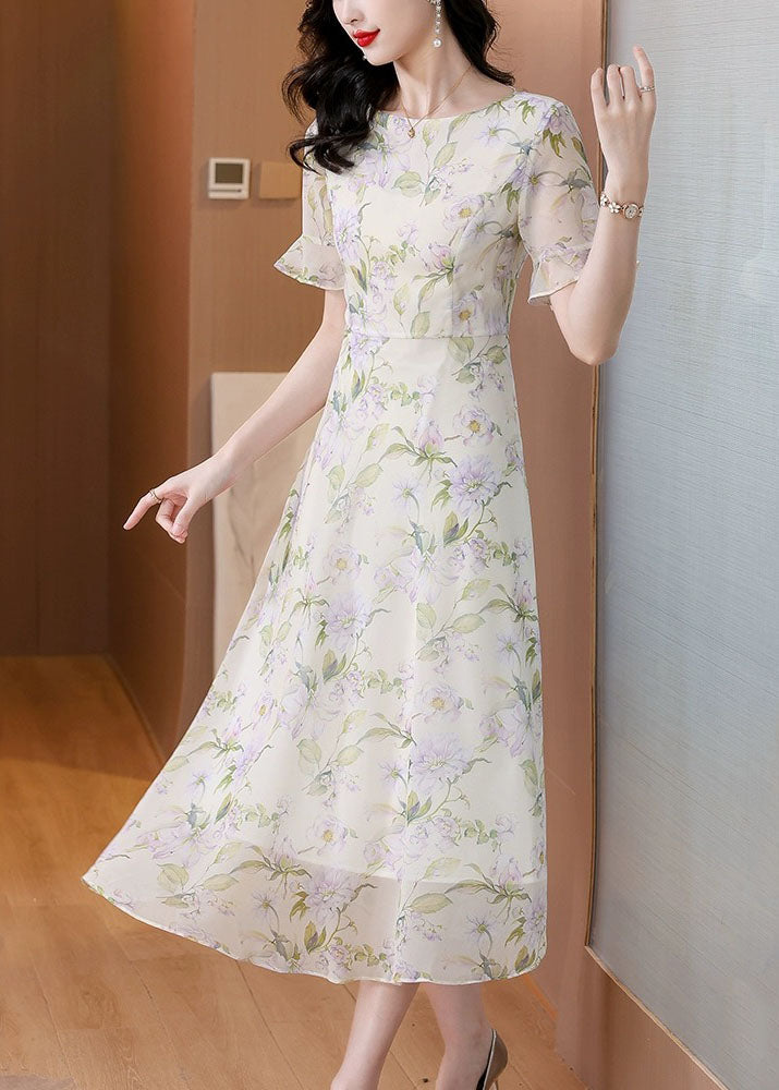 Women O Neck Print Chiffon Long Dress Summer BB015 Hawaii-SDL240622