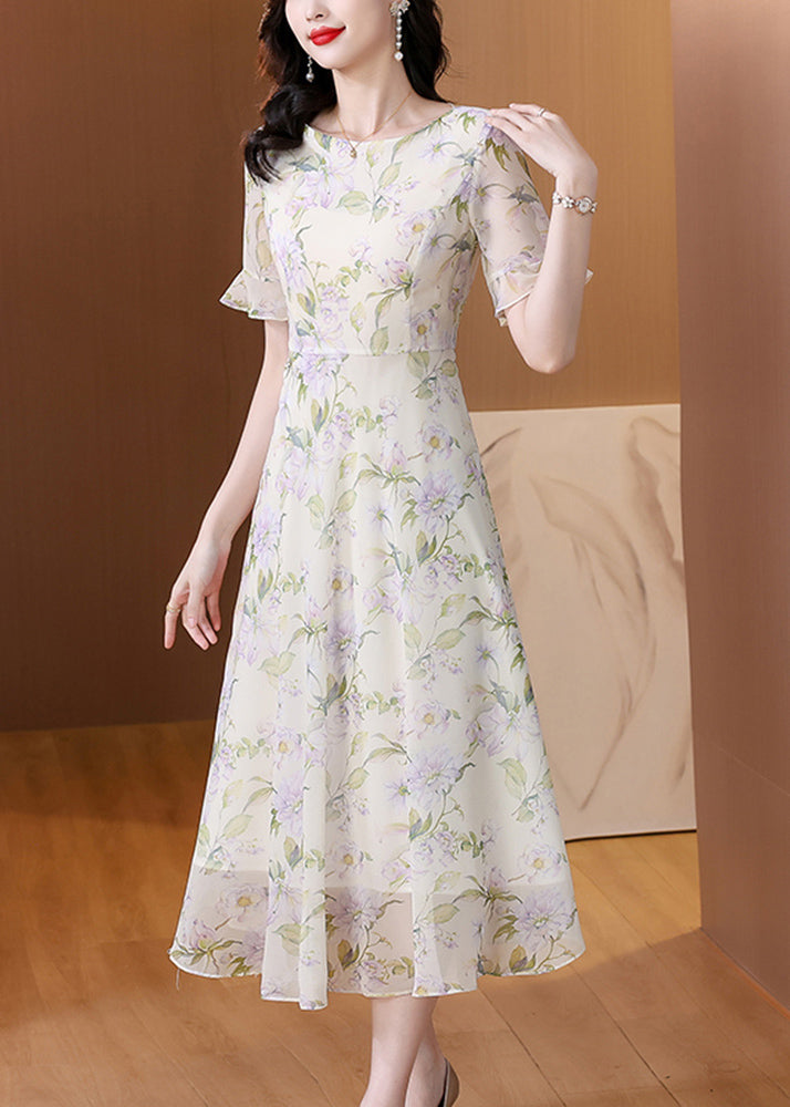 Women O Neck Print Chiffon Long Dress Summer BB015 Hawaii-SDL240622