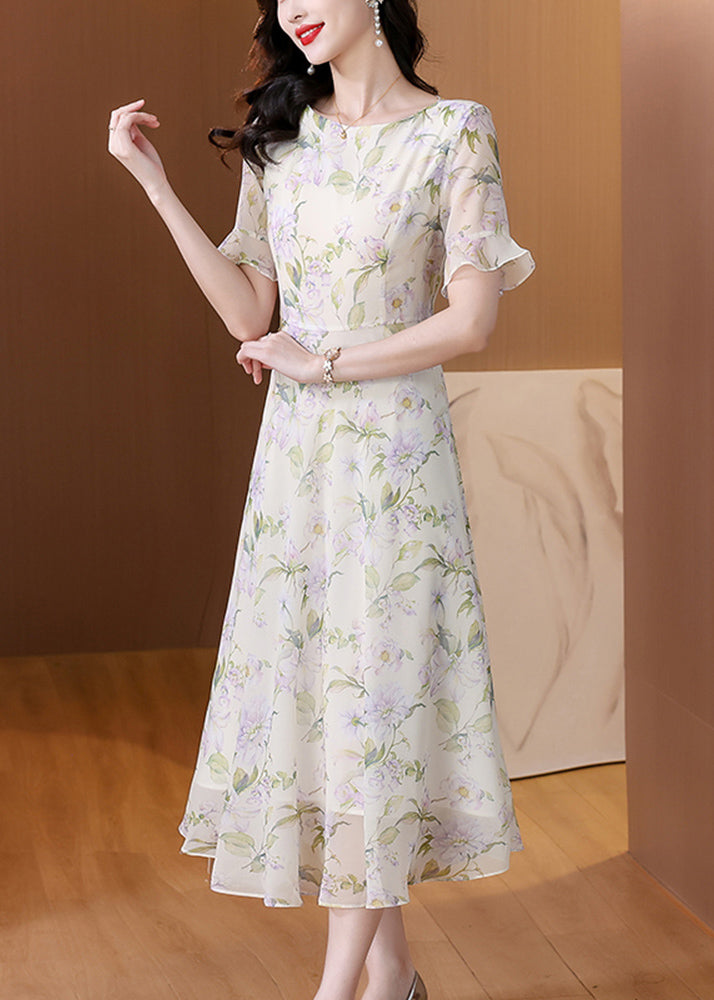 Women O Neck Print Chiffon Long Dress Summer BB015 Hawaii-SDL240622