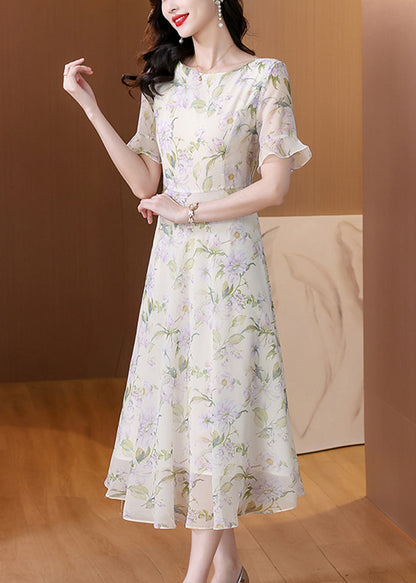 Women O Neck Print Chiffon Long Dress Summer BB015 Hawaii-SDL240622